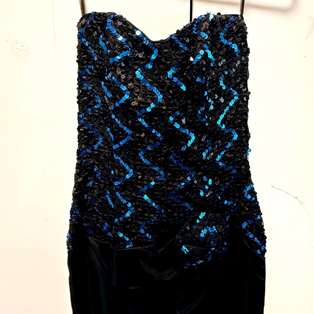 Gunne Sax Jessica McClintock Vintage Sequin Strapless Dress Black Blue 5/6 NWT
